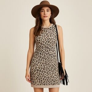 Cupcakes and Cashmere Leopard Print Knit Sheath Dress Size S NWT